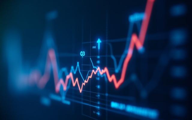 A diverse graph showing stock market trends over a quarter, with data overlays, signifying a Q3 market outlook report.